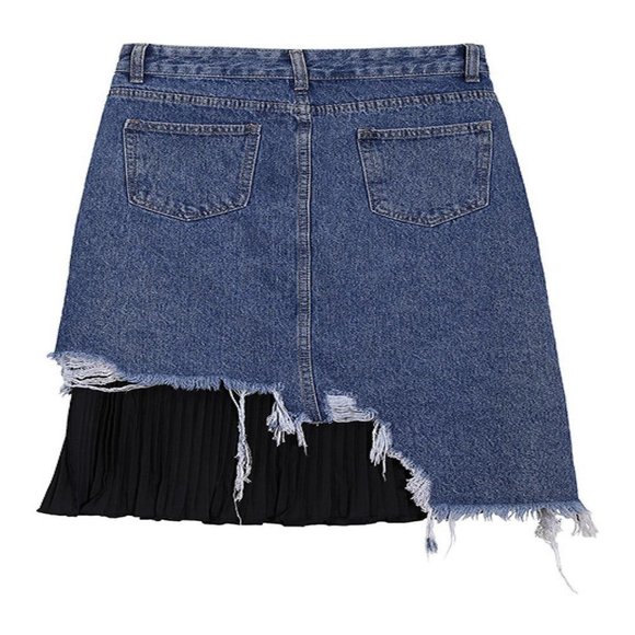 Spliced Denim Pleated Skirt - Picture 2 of 4